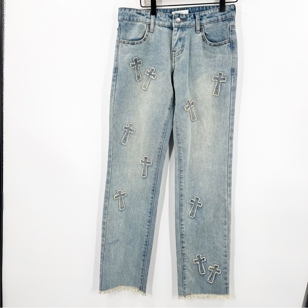 Austin Landing Denim Cross Patches Studded 100% Cotton Jeans